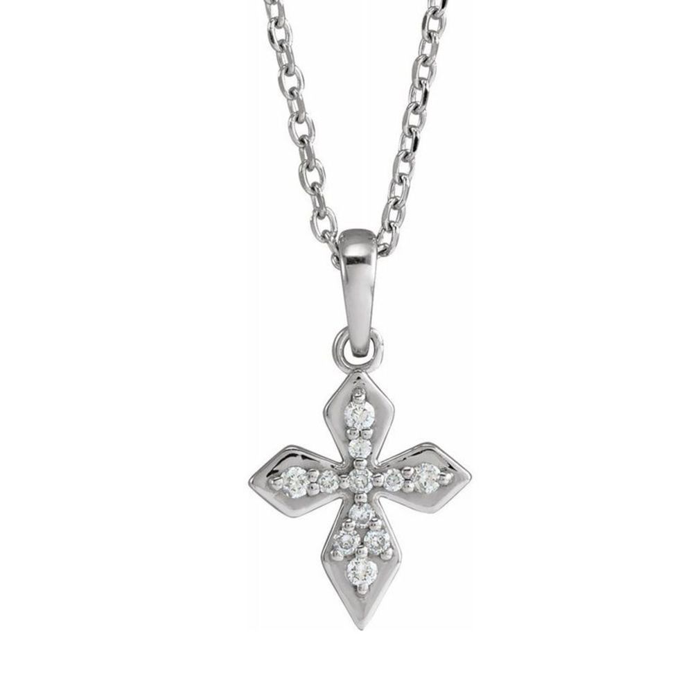 14K White Gold .06 CTW Diamond Petite Cross Necklace, 16-18 Inch
